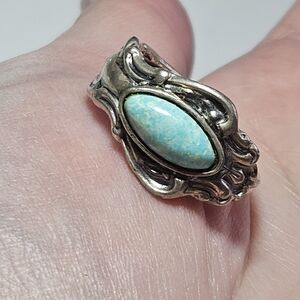 ESPO Vintage Sterling Blue Turquoise Scrollwork Wrap Ring Currently Sz 7